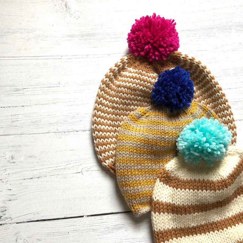 Sample Sale READY TO SHIP Size 6-12 months Striped winter hat with pom pom