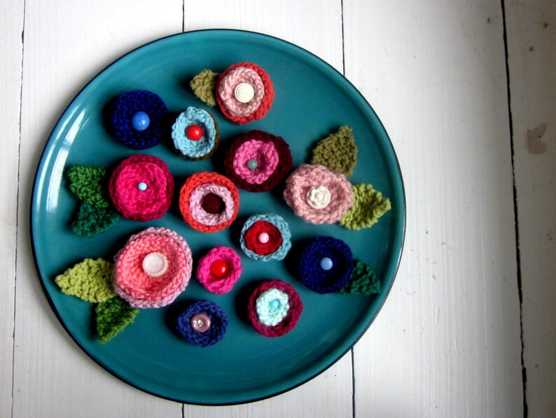 KNITTING PATTERN flowers and leaves embellishments knitted Etsy