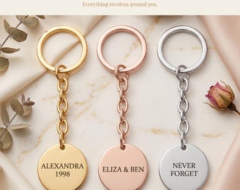 Personalized Gold Plated Stainless Steel Coin Keychain, Double Sided Initial Disc