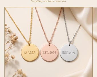 Personalized Engraved Disc Pendant Necklace, 18k Gold Plated Stainless Steel, Double Sided