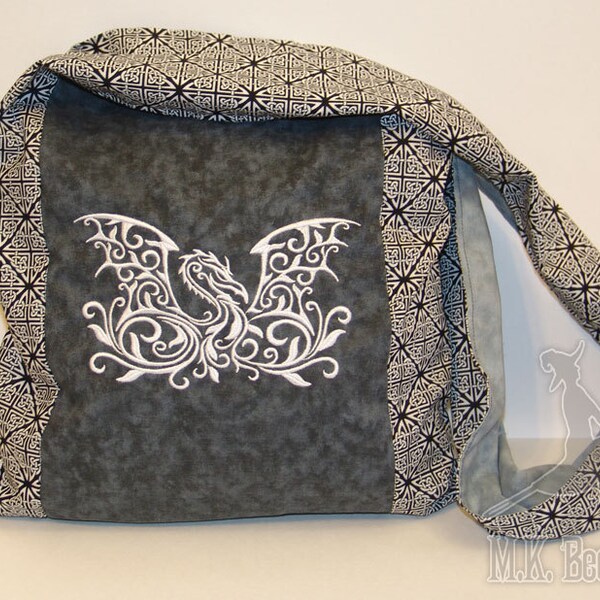 On Sale White Damask Dragon with Celtic Fabric Messenger Monk Bag Sling Bobo Purse