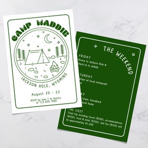 Camp Themen Bachelorette Einladung & Reiseplan Vorlage