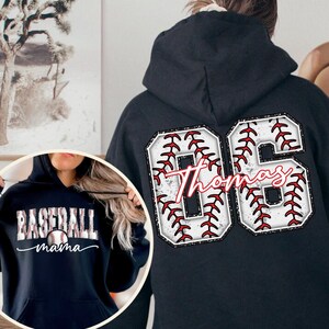 Personalized Baseball Mom Hoodie, Custom Name and Number Baseball Sweatshirt, Baseball Gift for Mom Dad, Your Name Number Baseball Sweater