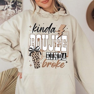 Coquette Leopard Kinda Boujee Hoodie, Trendy Snarky Funny Attitude Sweatshirt, Retro Choco Leopard Pullover, Pink Aesthetic Cozy Sweater