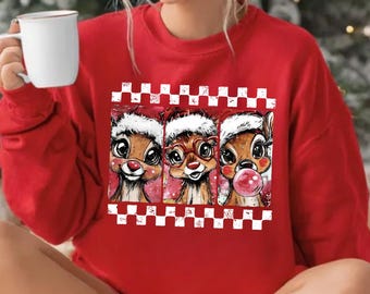 Preppy Reindeer Brushstroke Xmas Sweatshirt, Christmas Movie Deer Hoodie, Festive Holiday Reindeer Sweater, Cute Xmas Brushstroke Hoodie