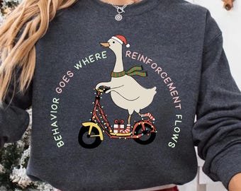 Silly Goose Behavior Goes Where Reinforcement Flows Sweatshirt, Cozy ABA Therapist Holiday Hoodie, BCBA Behavior Analyst Winter Sweater