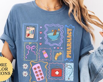 Comfort Colors® Colorful Preppy Pharmacy Shirt, Cute Pharmacist Aesthetic Tee, Pharmacist Student Tee, Pharmacy School Gift, Healthcare Tee