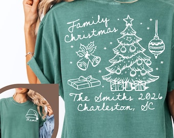Comfort Colors® Custom Family Christmas Shirt, Personalized Family Name Holiday Shirt, Matching Christmas Trip Shirt, Family Xmas Shirt