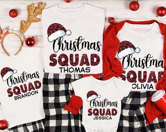Personalized Matching Family Christmas Squad Shirt, Custom Name Holiday Family Tee, Santa Family Matching Tee, Christmas Party Family Tee