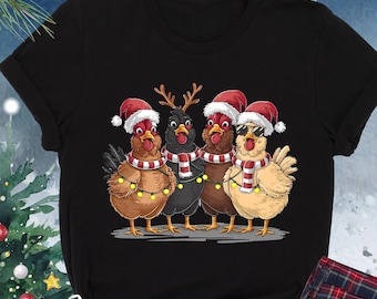 Christmas Chickens Shirt, Santa Chicken Tee, Country Farmhouse Christmas Shirt, Chicken Lover Gift, Merry Christmas Tshirt, Farm Animal Xmas