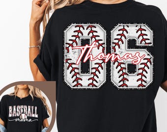Comfort Colors® Custom Baseball Mama Shirt, Personalized Gameday Baseball Tee, Mother's Day Gift, Custom Name and Number Baseball Shirt