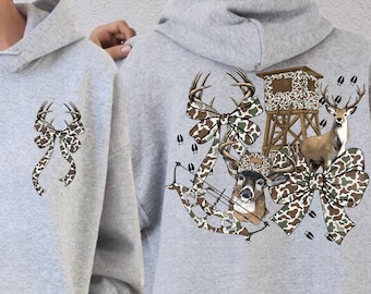 Hunting Season Sweatshirt, Camo Deer Hunting Hoodie, Bow Hunting Sweater, Hunting Tower Pullover, Hunter Gift, Hunting Party Sweatshirt