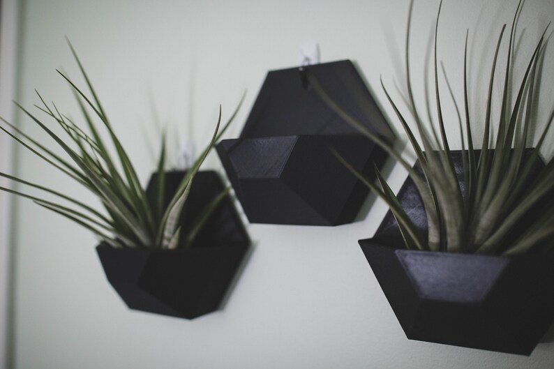 Set of 3 Black Geometric Wall Pocket Planter Indoor gift for Etsy