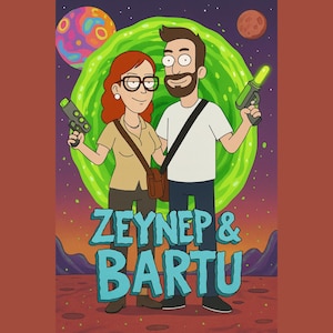 Custom Rick and Morty Portrait – Cartoon Couple Gift – Personalized Family Poster – Funny Digital Art from Photo