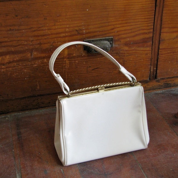 Vintage White Kelly Handbag with Gold Tone Details