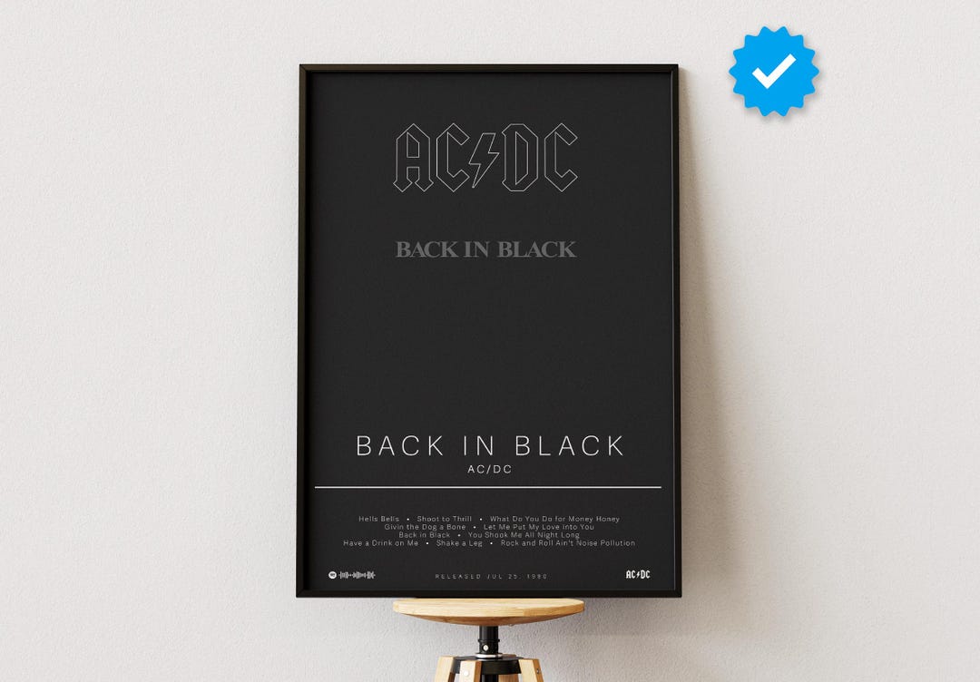 ACDC Poster | Back in Black Poster | Album Poster Prints | Wall Decor ...