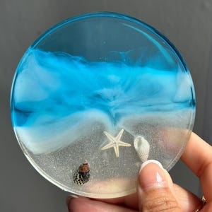 Ocean Resin Coaster- Square and Round Seashell Coaster: Handmade Coastal Home Decor & Gift