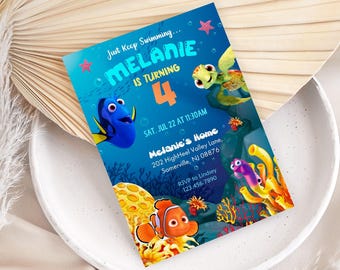 Printable boy birthday invitation, Nemo Birthday invite, editable invitation, instant download, Ocean Birthday Party
