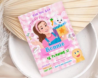 Printable Ms Rachel Birthday Invitation, editable first words invite, let's say party, first words invite template, 2nd second 3rd third