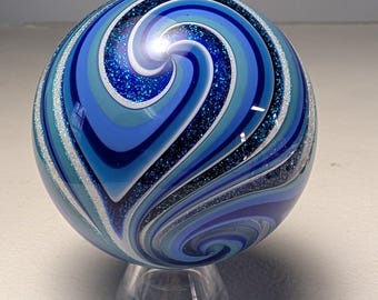 2.85" Blue Dichroic Quad Marble -- Contemporary Handmade Art Glass Marble -- Toseland Glass