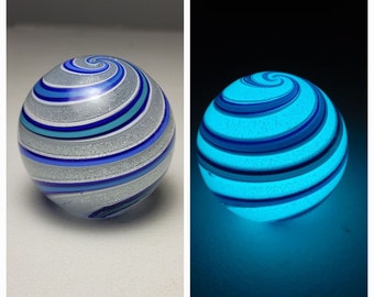 Glow in the Dark Handformed Glass Paperweight with Dichroic Glass  -- Toseland Glass