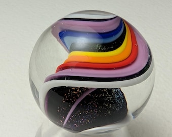 1.3" Purple Ribbon Twist with Dichroic - Contemporary Glass Marble -- Toseland Glass