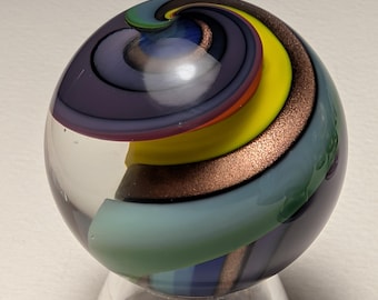 1.5" Rainbow Lutz Marble - Toseland Glass - Gold Aventurine
