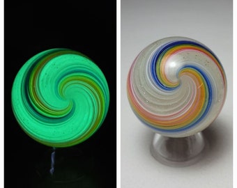 1.93" Green Glow in the Dark Rainbow with Silver Dichroic -- Toseland Glass