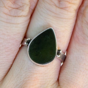 Petite Teardrop Jade Ring ~ Tribal style sterling silver ring with silver drop accents, geometric boho style jewelry, textured band