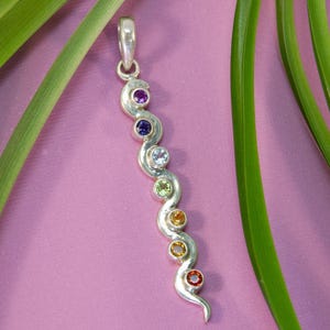 Small Kundalini Chakra Snake Pendant ~ 925 sterling silver, 7 faceted genuine semiprecious gemstones jewelry