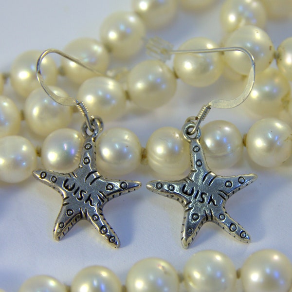 Wish Upon a Starfish Earrings ~ Sterling silver star earrings, sterling ear wires. Fun pun earrings, nautical, sea, ocean themed jewelry