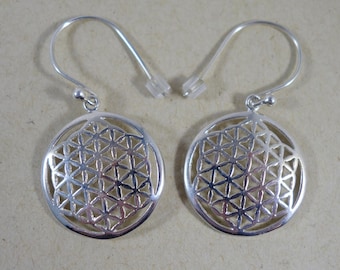 Flower of Life Earrings ~ Sterling Silver fractal dangle earrings, sacred geometry, geometric mathematical tribal designs, spiritual jewelry