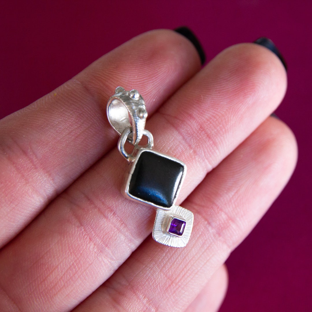 Petite Jade and Amethyst Pendant Square Jade Cabochon Etsy