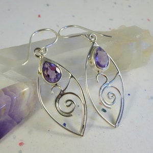 Elegant Swirls Sterling Silver Gemstone Earrings~ Choose from Amethyst, Mystic Topaz, Garnet, or Blue Topaz faceted gemstones