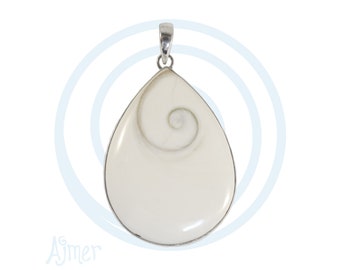 LARGE Eye of Shiva shell Pendant - Sterling Silver and Operculum teardrop pendant, Goddess Swirl, Sacred Spiral, Pacific Cat's Eye Jewelry