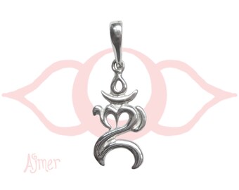 Om of Love Pendant ~ 925 sterling silver stylized petite Om with heart and swirls, spiritual boho jewelry, Gift box included