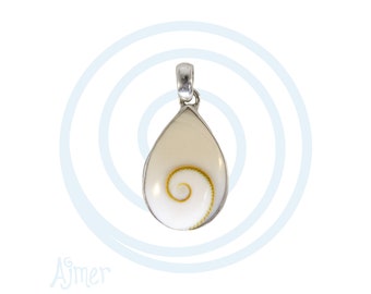 Single Teardrop Eye of Shiva Pendant ~ Operculum shell set in .925 sterling silver, simple elegant necklace, gift box included