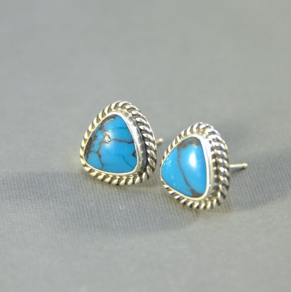 Round Stabilized Turquoise Post Stud Earrings 11mm Antiqued Sterling Silver Round Stabilized Turquoise Post Stud Earrings 11mm Antiqued Sterling Silver