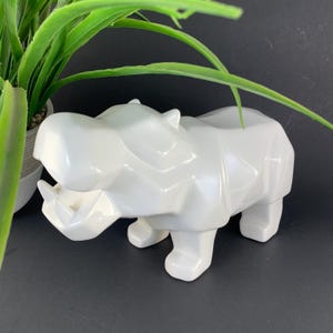 Ceramic House Hippo Modern Geometric Figurine by HD Designs | Good Luck Decor
