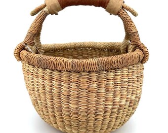 African Blessing Basket Handcrafted Bolga Market Basket Fair Trade Ghana Signed 10"