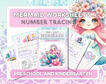 Mermaid Number Tracing Worksheets: Kids Learning Activity (Digital Download)