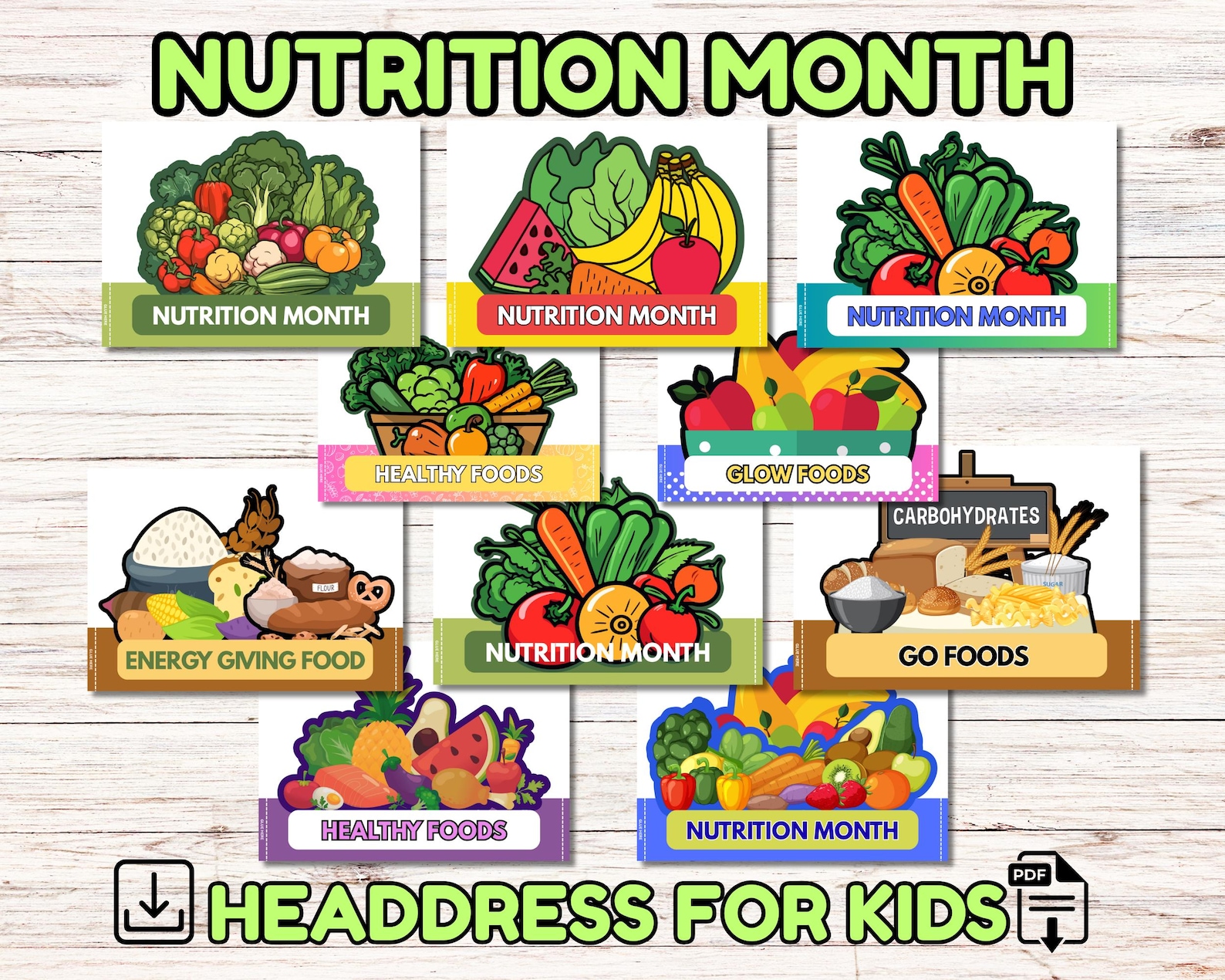 Nutrition Month Headdress Bundle, Fruit & Veggie Crowns (PDF Printable ...