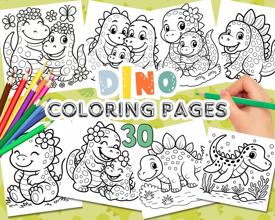 Dinosaur Coloring Pages | 30 Dino Designs for Kids (PDF Download) - Etsy
