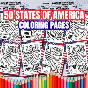 50 States Coloring Pages: USA Geography, 4th of July Activity (PDF Download)