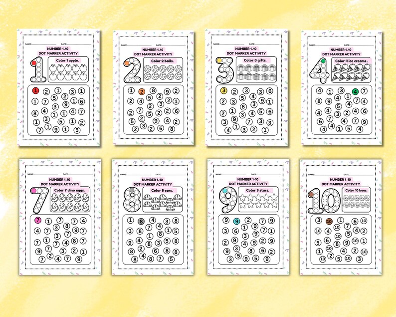 Numbers 1-10 Dot Marker Worksheets: Dab Pages, Ages 3-8 (digital ...