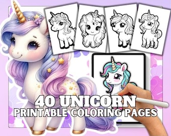 ユニコーンのぬり絵 | 40の子供向けアクティビティ（デジタルダウンロード）