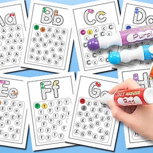 26 páginas imprimibles de marcadores de puntos del alfabeto / Hojas de trabajo imprimibles de puntos de la A a la Z para actividades de aprendizaje preescolar, infantil y jardín de infancia / Archivos PDF