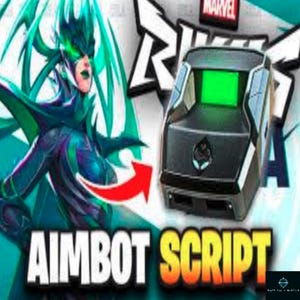 May include: A green and black character from the Marvel universe, with the text "AIMBOT SCRIPT" in large yellow letters. A gray and green device with a green screen is in the background.
