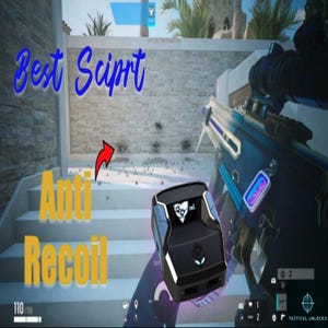 May include: Image of a video game scene with a blue and black gun and a black device labeled "Anti Recoil." The text "Best Script" is written in blue, and "Anti Recoil" is in yellow.