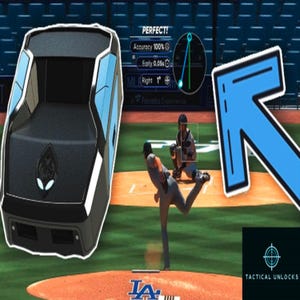 Puede incluir: Un dispositivo negro y azul con una pantalla y un símbolo de objetivo en la parte delantera. El dispositivo se utiliza para rastrear lanzamientos de béisbol. El texto "PERFECT!" se muestra en la pantalla, junto con las palabras "Accuracy 100%", "Early 0.05%", "Right 1" y "A Fanatics Experience". El texto "TACTICAL UNLOCKS" se muestra en la parte inferior de la imagen.